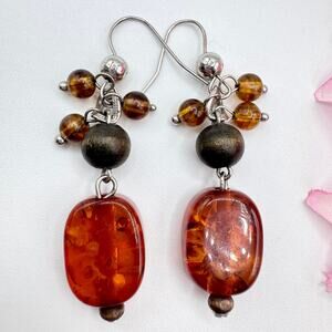 Amber Cha Cha Dangle Earrings UV Tested Glows Green Natural Bohemian Earthcore